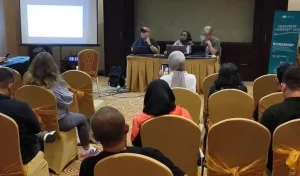 Talkshow III Green Press Community (GPC) 2026 yang bertajuk "Konservasi Laut Berbasis Komunitas dan Masyarakat Adat" di Hotel Sutan Raja, Minahasa Utara, Sabtu (7/2/2026). (©GPC2026)